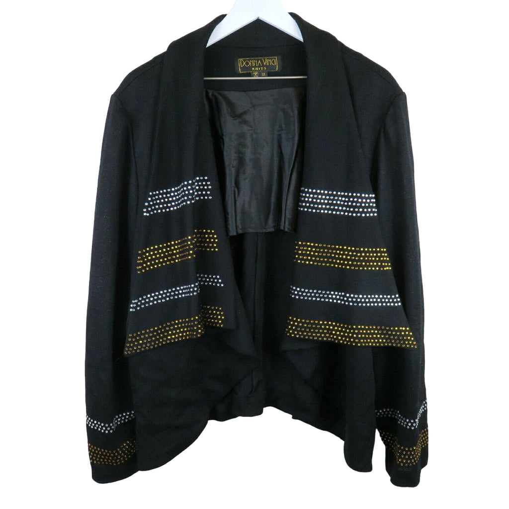 Donna Vinci Black Wool Blend Jeweled Drape Cardigan - Women's Size 22