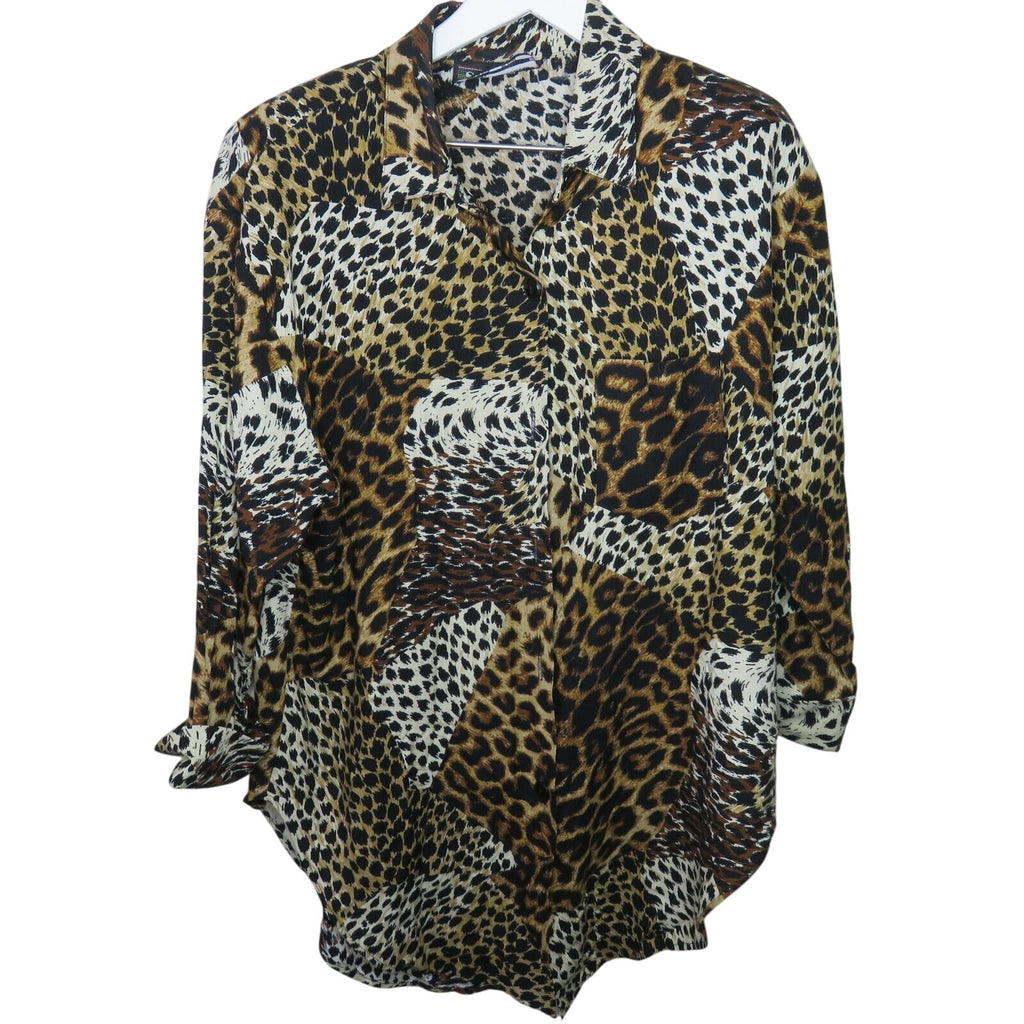 Vintage Animal Print 90's Button Up Tunic Shirt - Women's 16