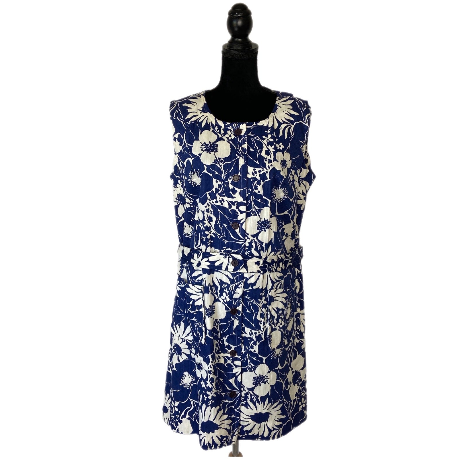 Vintage 60's Pat Perkins Floral Sleeveless Shirt Dress - Women's Plus Size 20.5