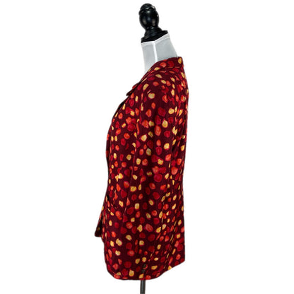 Vintage Flora Kung Red Silk Distorted Dot Patterned Blazer - Women's Size 12