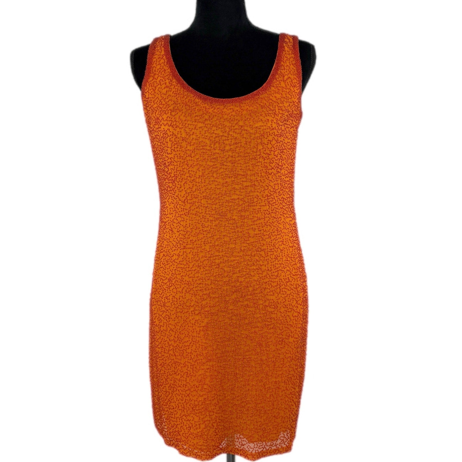 Copied - Vintage Orange Silk Beaded Cocktail Dress - Women's Size 8