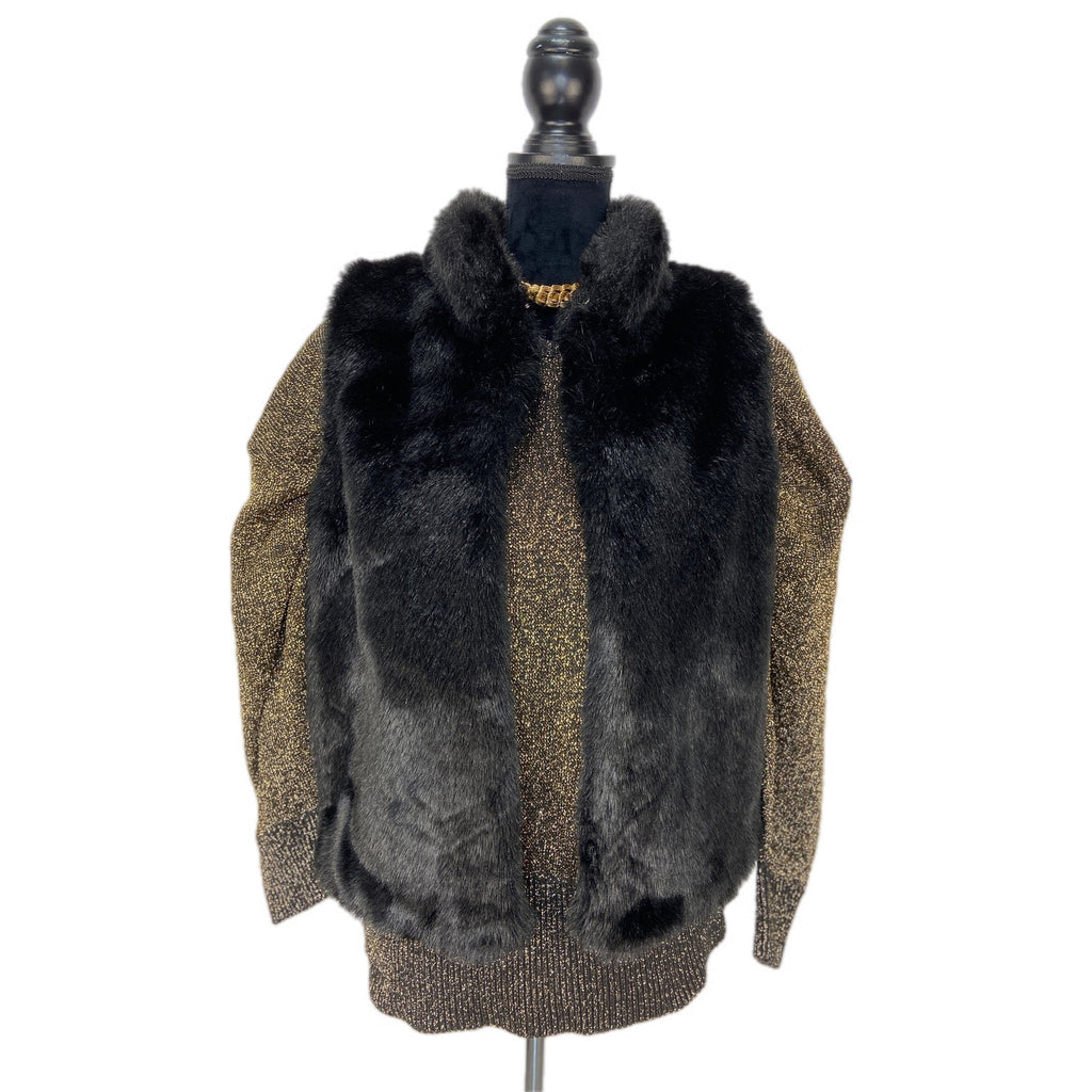 Mob Wife Chic Black Faux Fur Vest NWT - Women's Size S