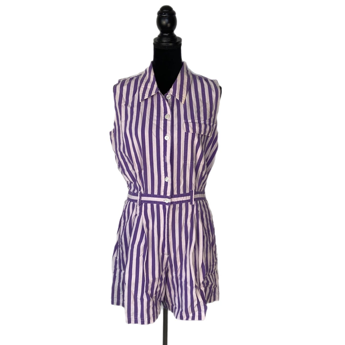 Vintage Purple Striped Sleeveless Romper - Women's XL