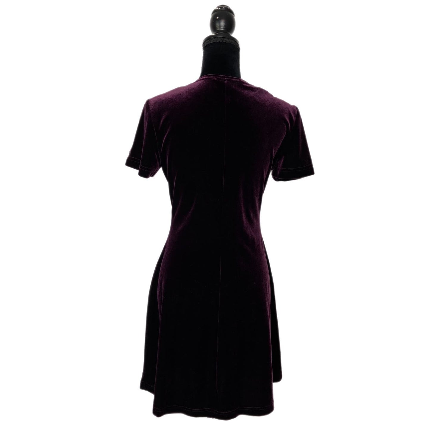 Vintage Dark Purple Short Sleeve Velvet Dress - Women's 4