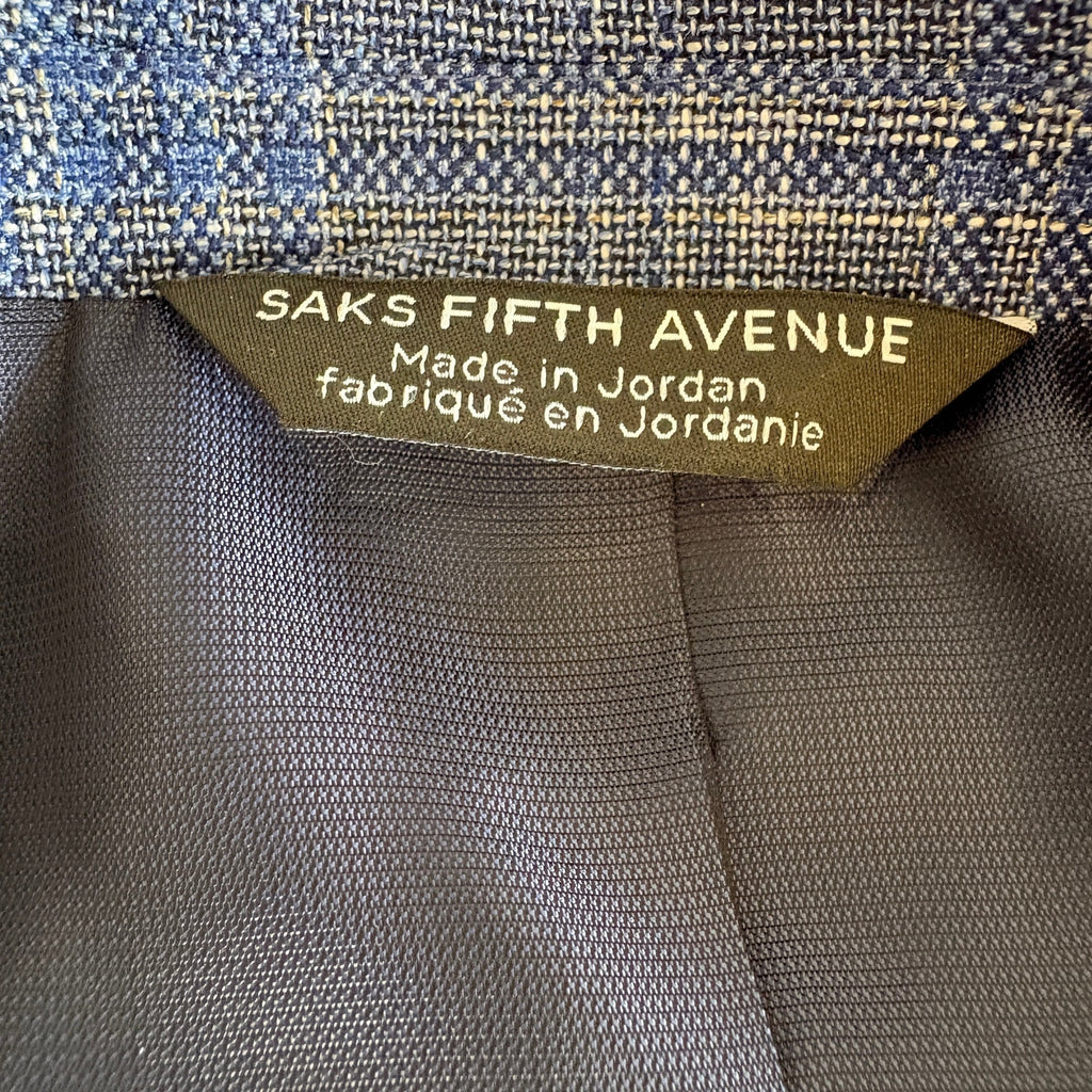Saks Fifth Avenue Blue Plaid Sport Coat 2 Button Suit Jacket - Men's 44R