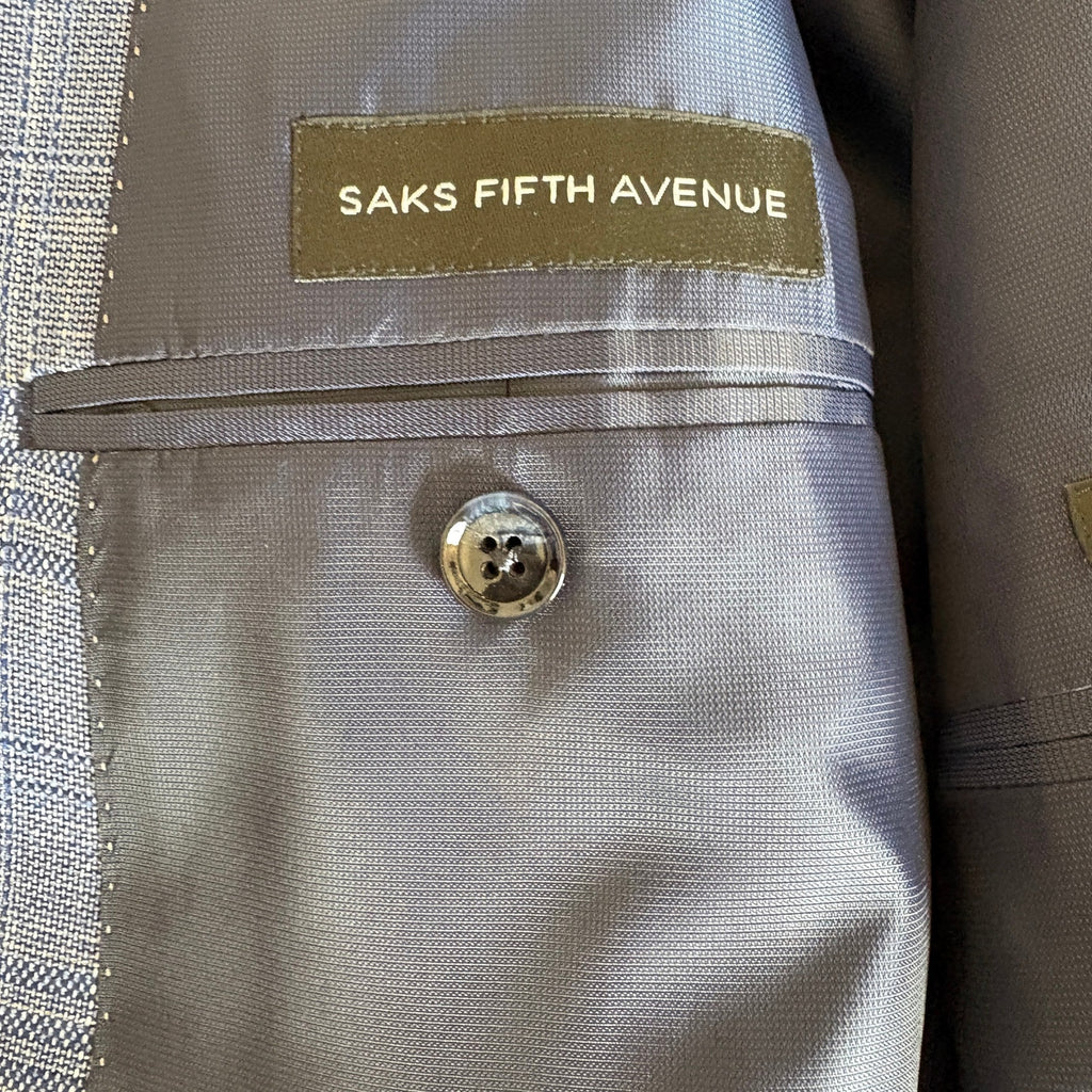 Saks Fifth Avenue Blue Plaid Sport Coat 2 Button Suit Jacket - Men's 44R