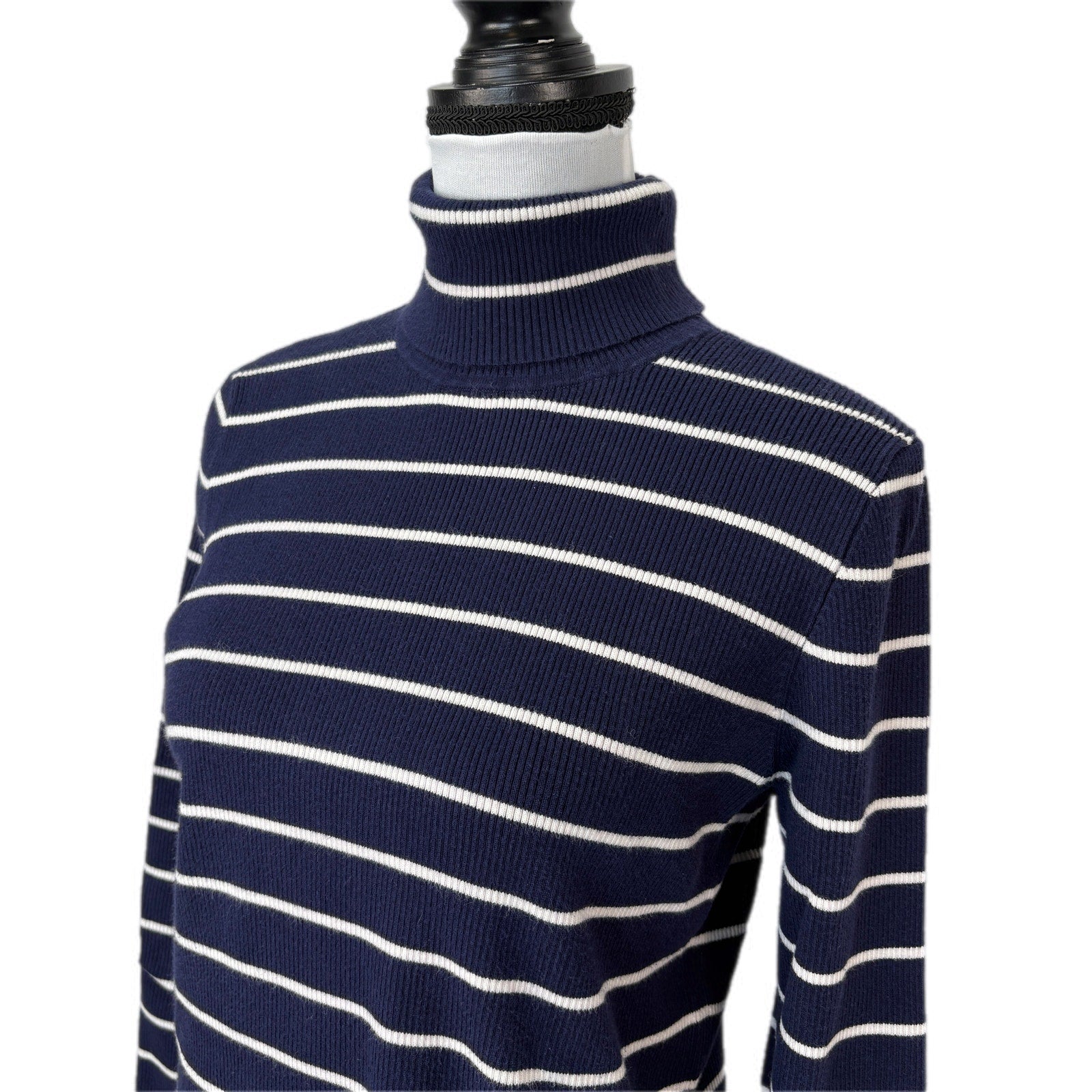 Ralph Lauren Navy Blue White Stipe Turtleneck - Women's Size 2X