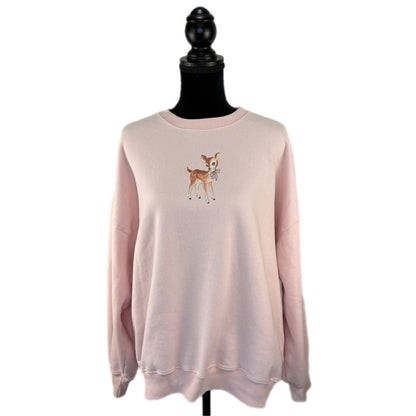 Hollister Oversized Baby Deer Pink Bow Pullover Sweatshirt - Women's Size L