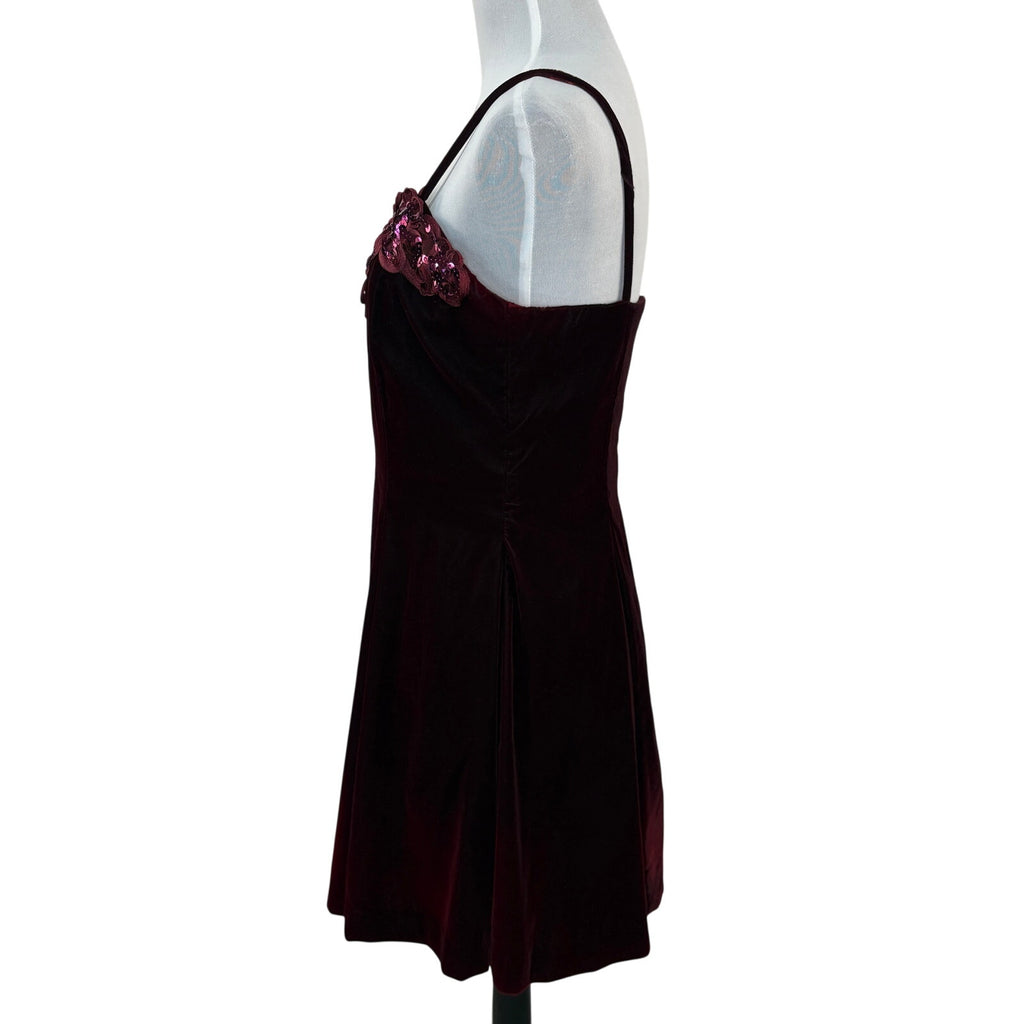 American Vintage Burgundy Velvet Sequin Detail Short Formal Dress - Women's 12