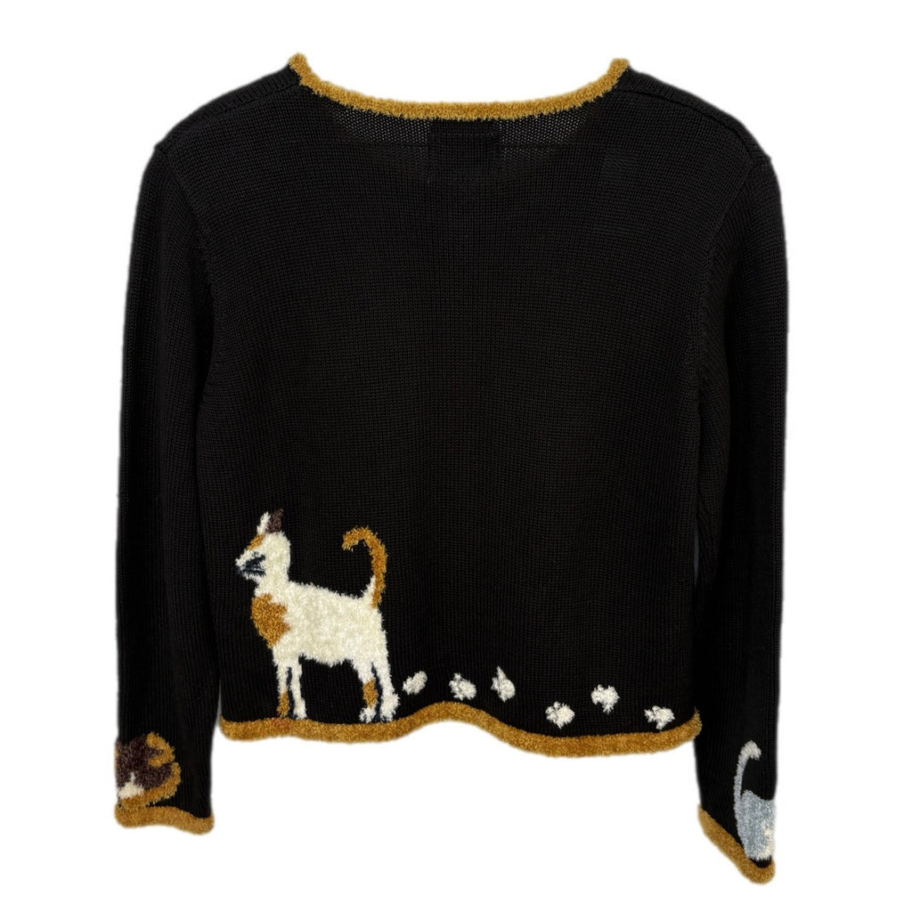 Vintage Cats Hand Embroidered Zip Up Cardigan - Women's Size S