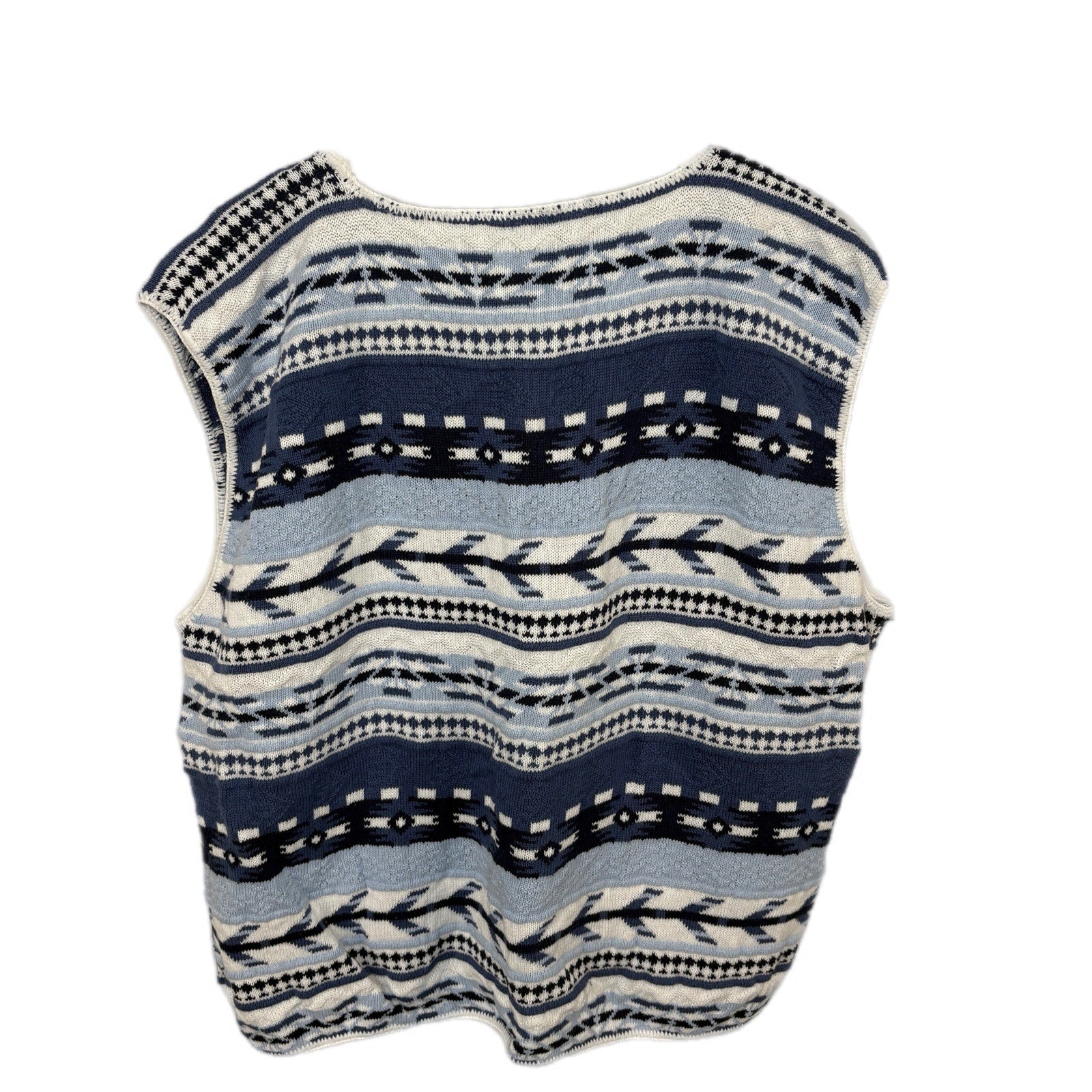 Retro Blue Striped Sweater Vest Cardigan - Women's Size XXL