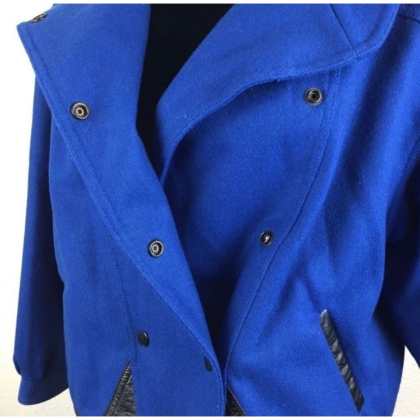 Vintage Blue Wool Blend Moto Jacket - Women's M