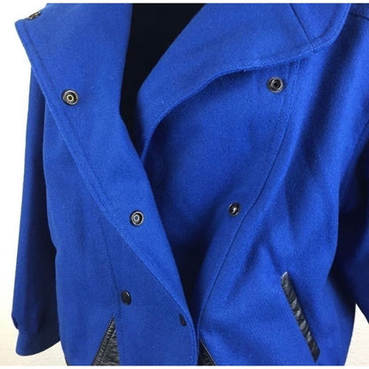 Vintage Blue Wool Blend Moto Jacket - Women's M