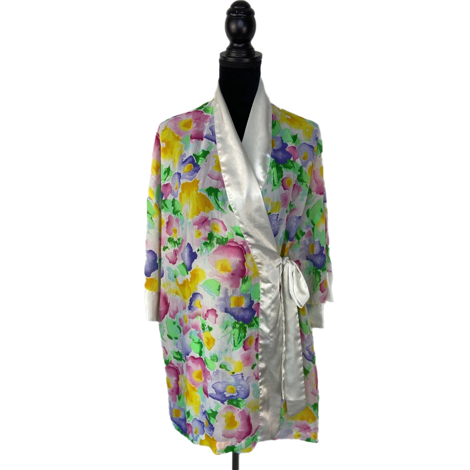 Vintage Victoria's Secret Gold Label Watercolor Floral Sheer Kimono Robe - Women
