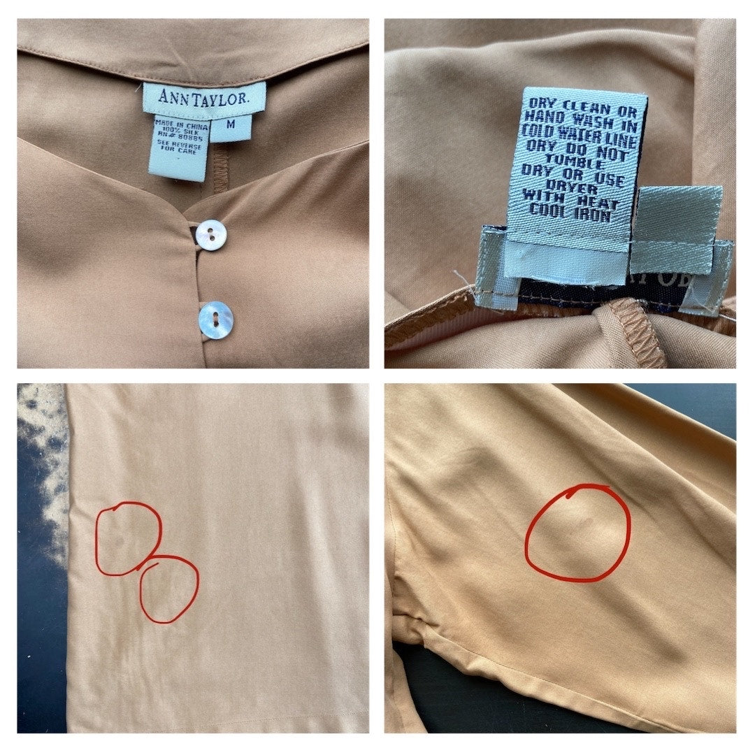 Ann Taylor Vintage Silk Tan Minimalist Blouse - Women's Size M
