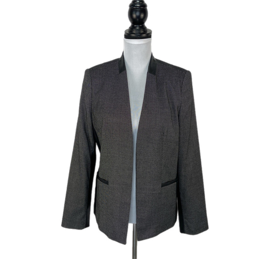 Faux Leather Birds Eye Pattern Collarless Blazer - Women's Size 12