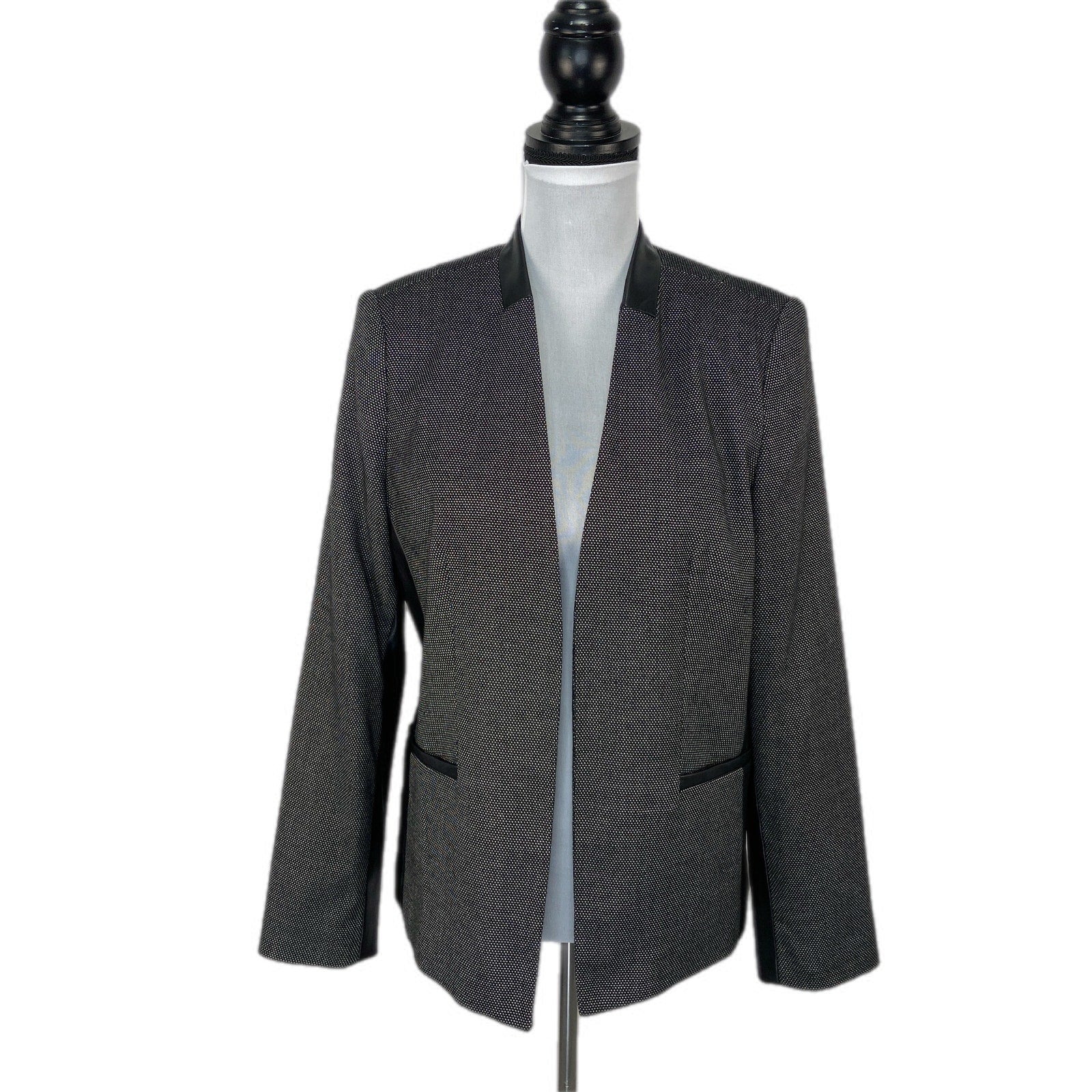 Faux Leather Birds Eye Pattern Collarless Blazer - Women's Size 12