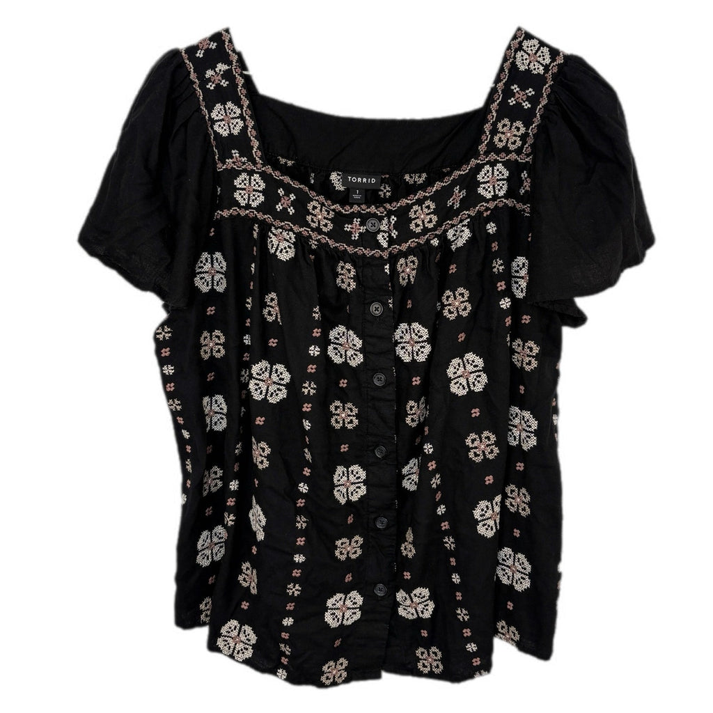 Torrid Boho Cross Stitch Peasant Top - Torrid Size 1 - Women's 14/16