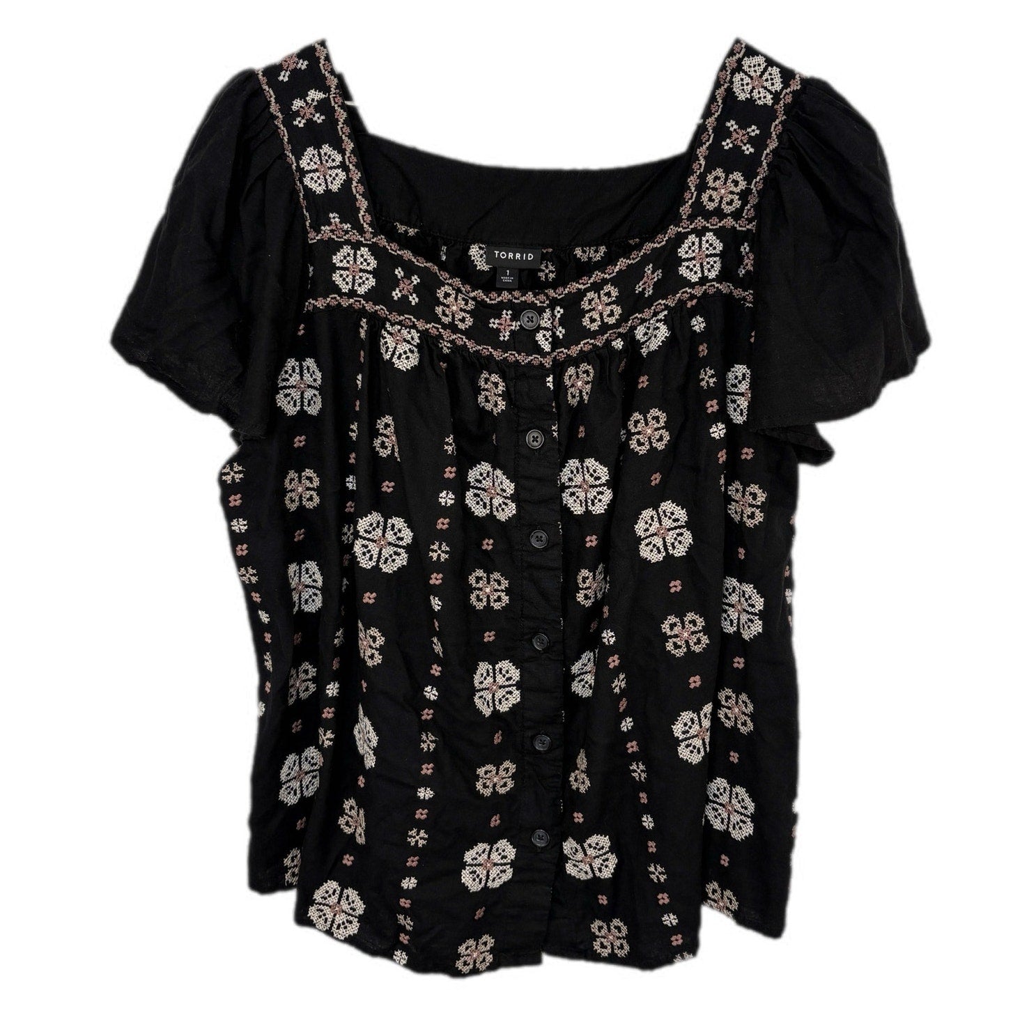Torrid Boho Cross Stitch Peasant Top - Torrid Size 1 - Women's 14/16