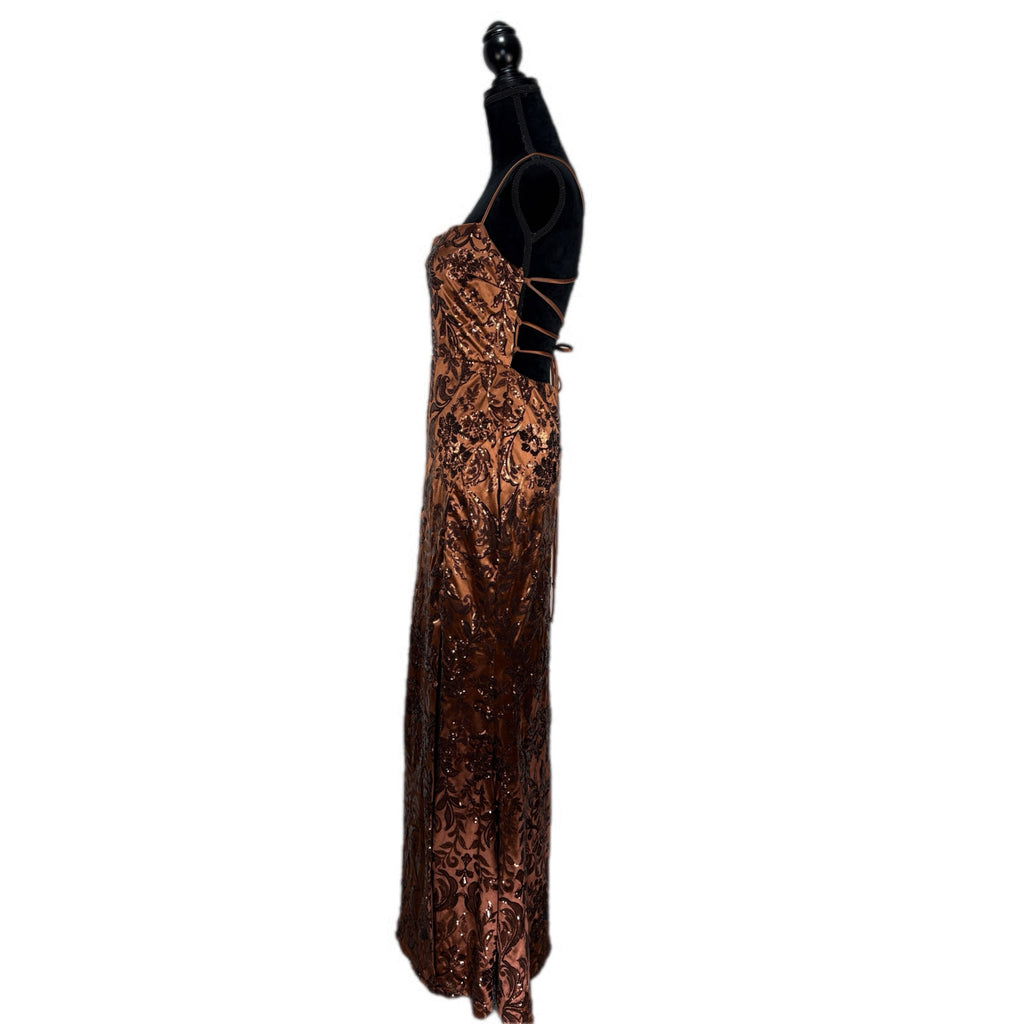 Windsor Marisol Brown Sequin Satin Formal Prom Dress - Women's Size Large