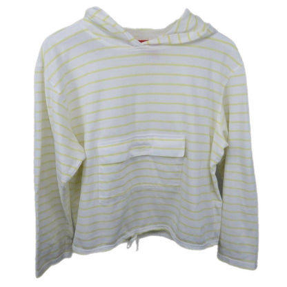 Lightweight Striped Cropped Hoodie Front Kangaroo Pocket - Women's L