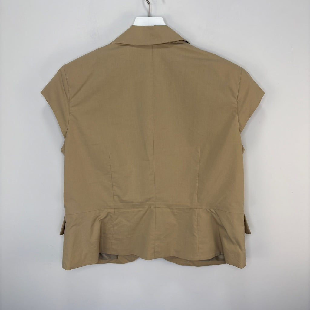 New York & Company Khaki Cap Sleeve Ruffle Lapel Open Front Vest - Women's 18
