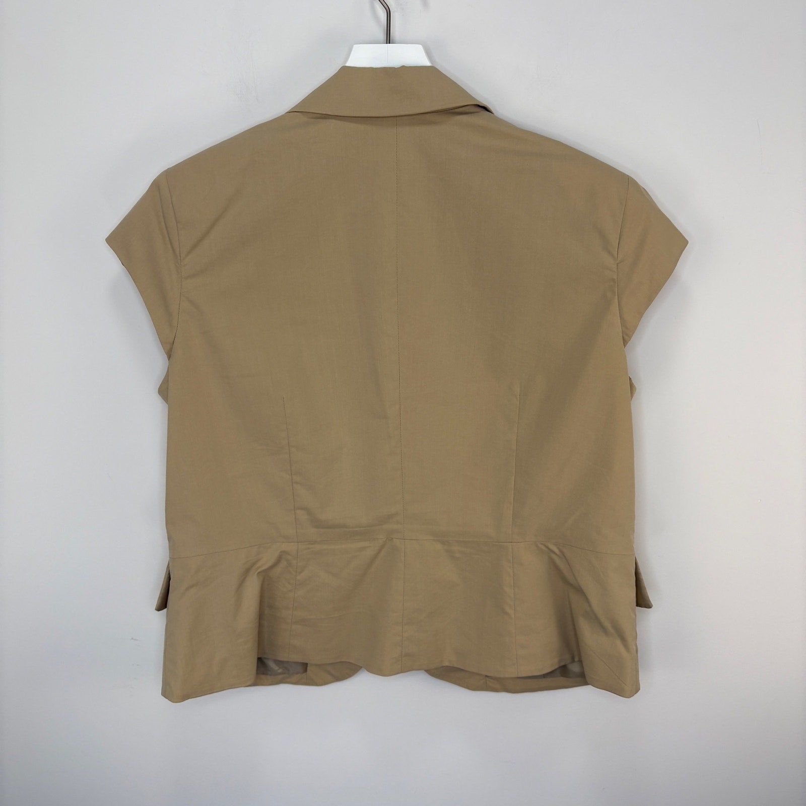 New York & Company Khaki Cap Sleeve Ruffle Lapel Open Front Vest - Women's 18