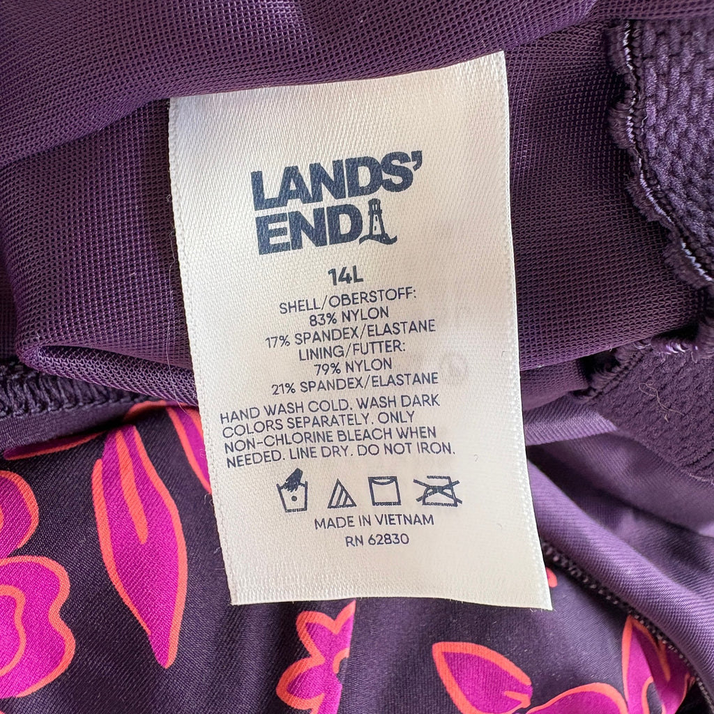 Lands' End Purple Floral 1 Piece Bathing Suit - Women's Size 14L