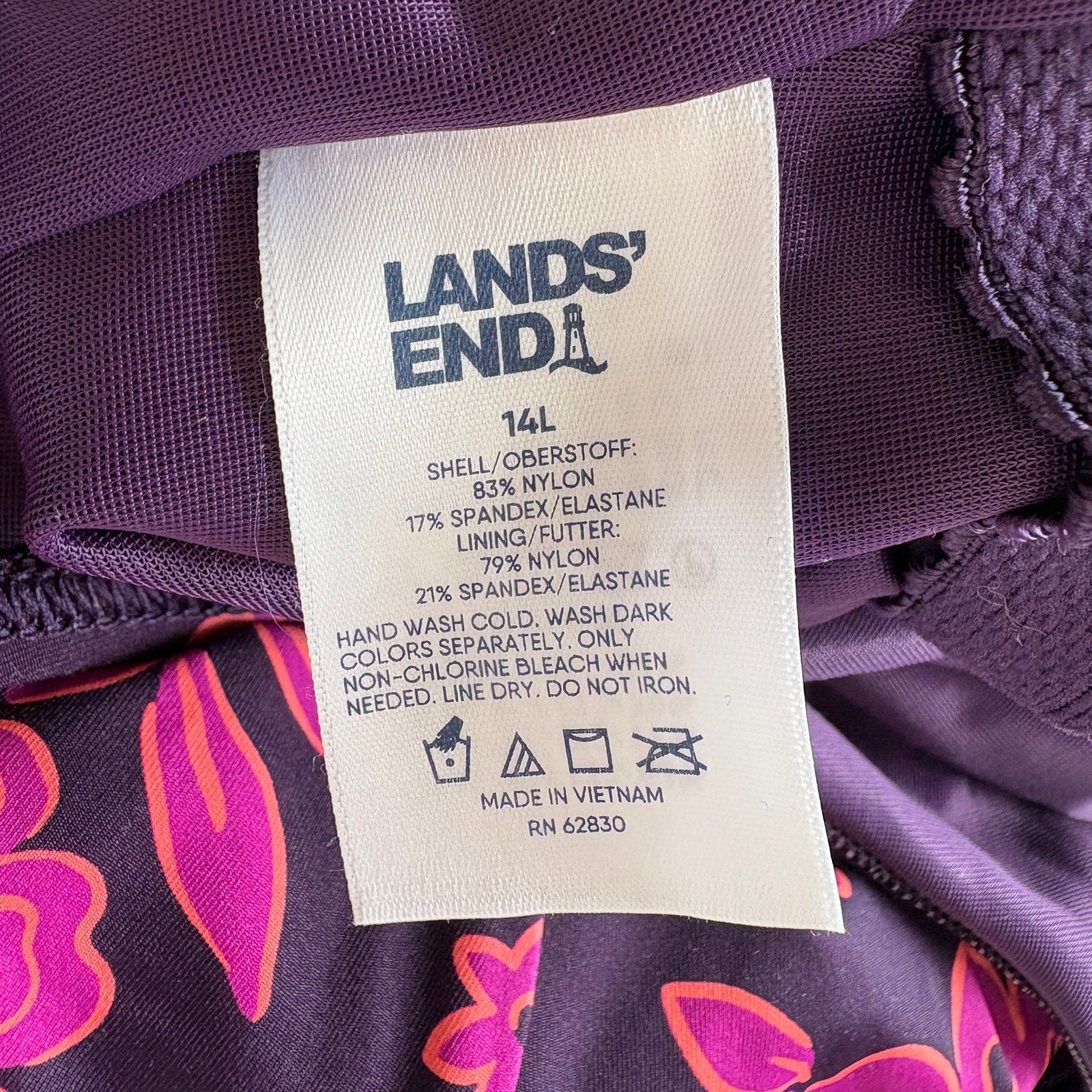 Lands' End Purple Floral 1 Piece Bathing Suit - Women's Size 14L