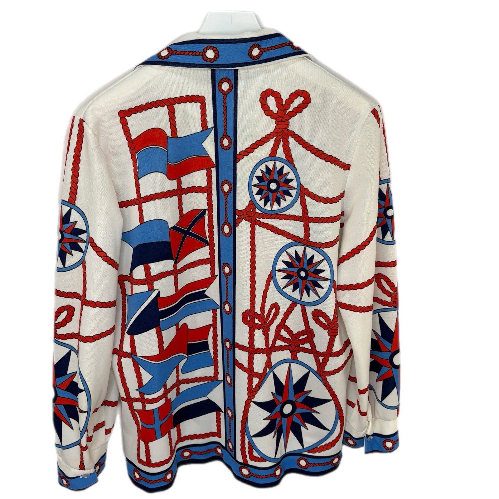 Vintage 70's Nautical Patterned Long Sleeve Button Up Shirt - Women's Size L