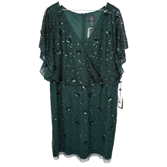 Adrianna Papell Emerald Green Beaded Blouson Short Dress NWT - Women's Size 26W