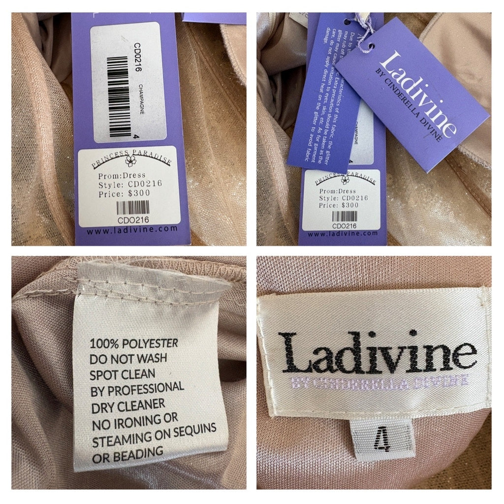 Ladivine Strapless Fitted Beaded Gown in Champagne CD0216 - Women's Size 4