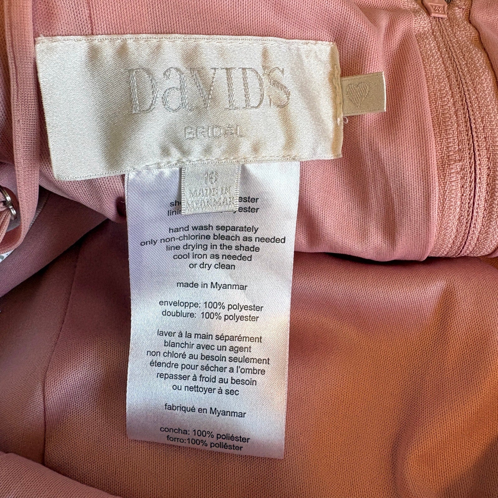 David's Bridal Blush Pink Rouched Waist Long Slip Bridesmaid Dress - Women's 16
