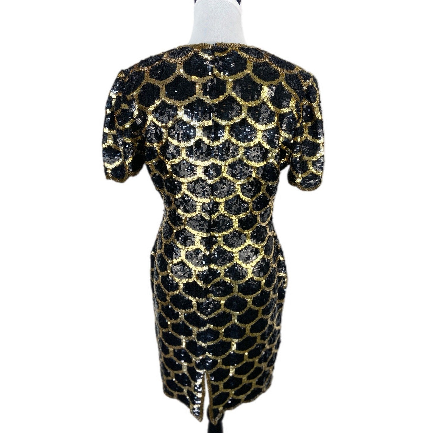 Vintage Laurence Kazar Silk Sequins Patterned Cocktail Dress - Women's Size L