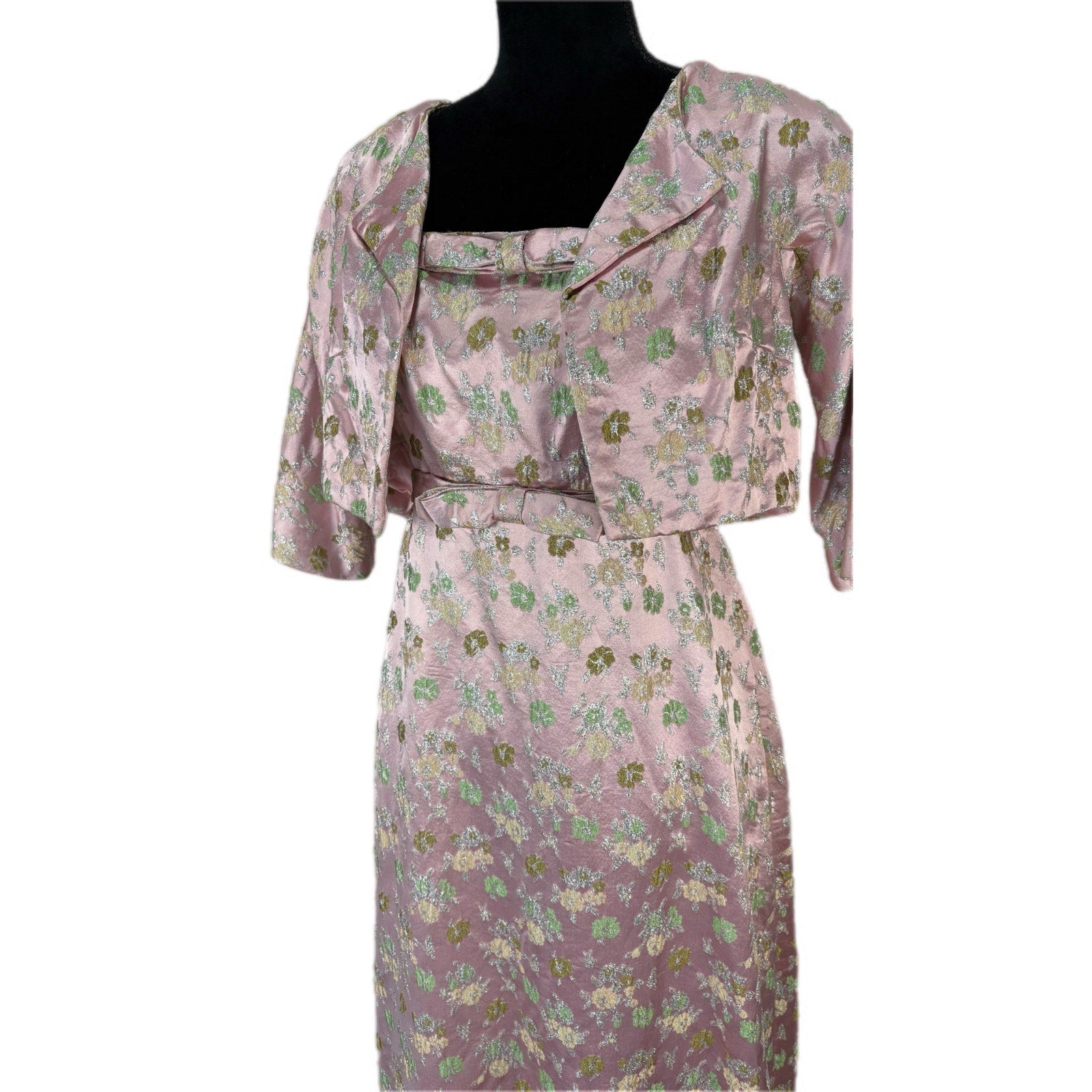 Vintage 60's Florence M. Schmeltzer Pink Floral 2 Piece Dress Set - Women's Size 6