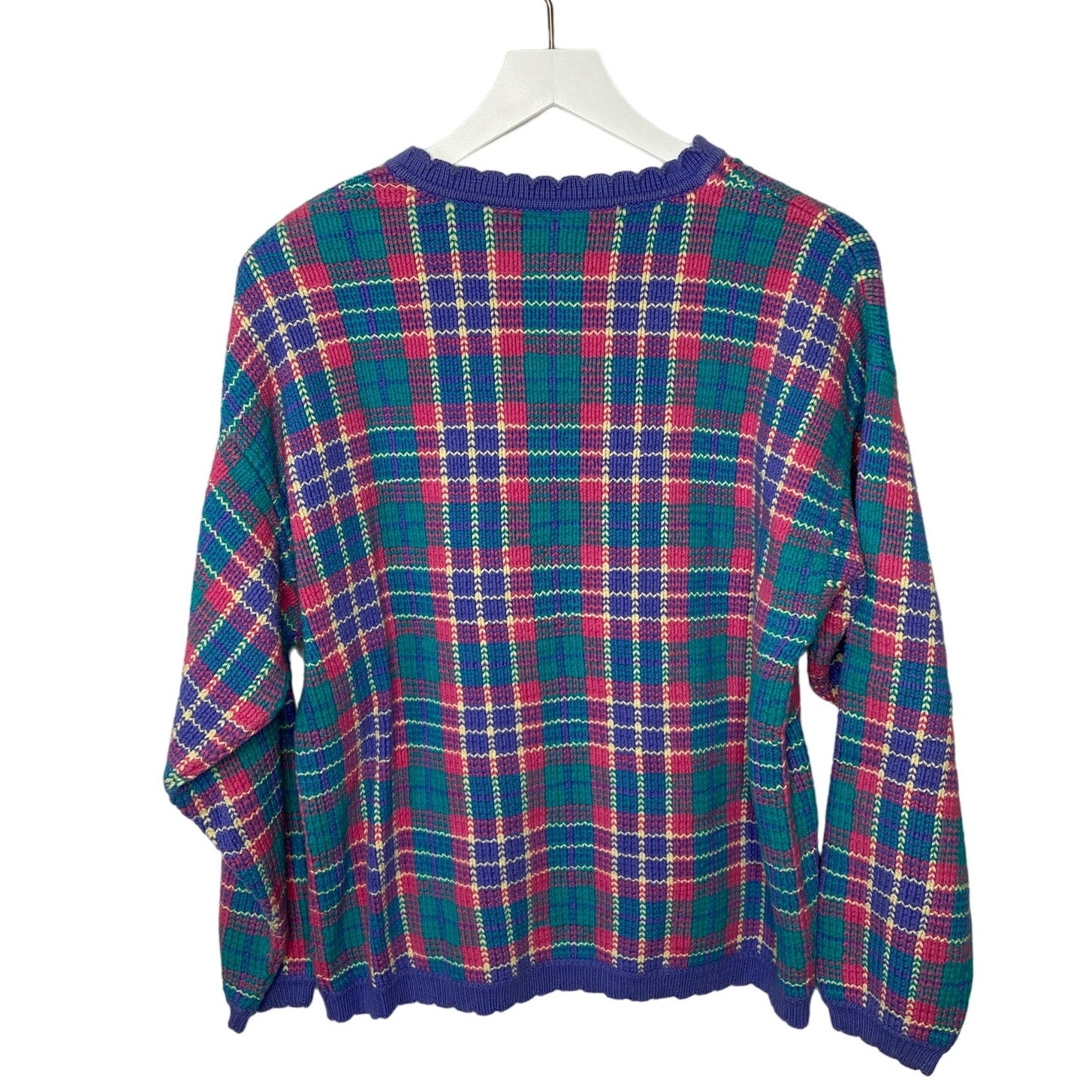 Vintage Northern Reflections Bright Plaid V Neck Sweater - Women's Size L