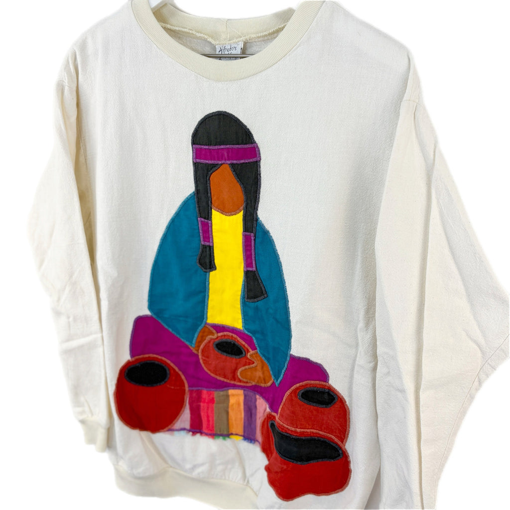 Alfredo's Wife Native American Embroidered Applique Crewneck - Women's Small