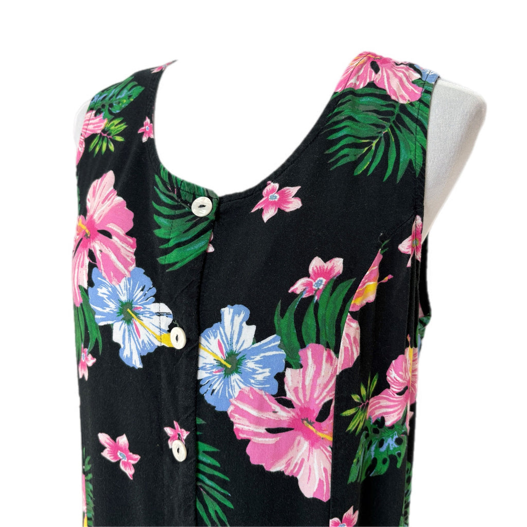 Y2K Button Front Floral Long Sleeveless Dress - Women's Size L