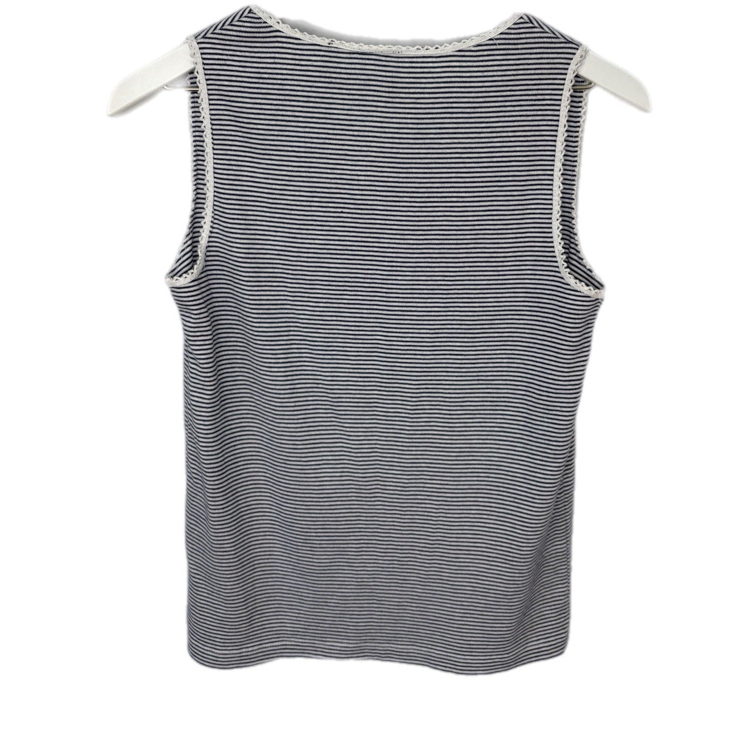 Navy Blue White Stripe Cute Laced V Neck Collar Tank Top - Women's L