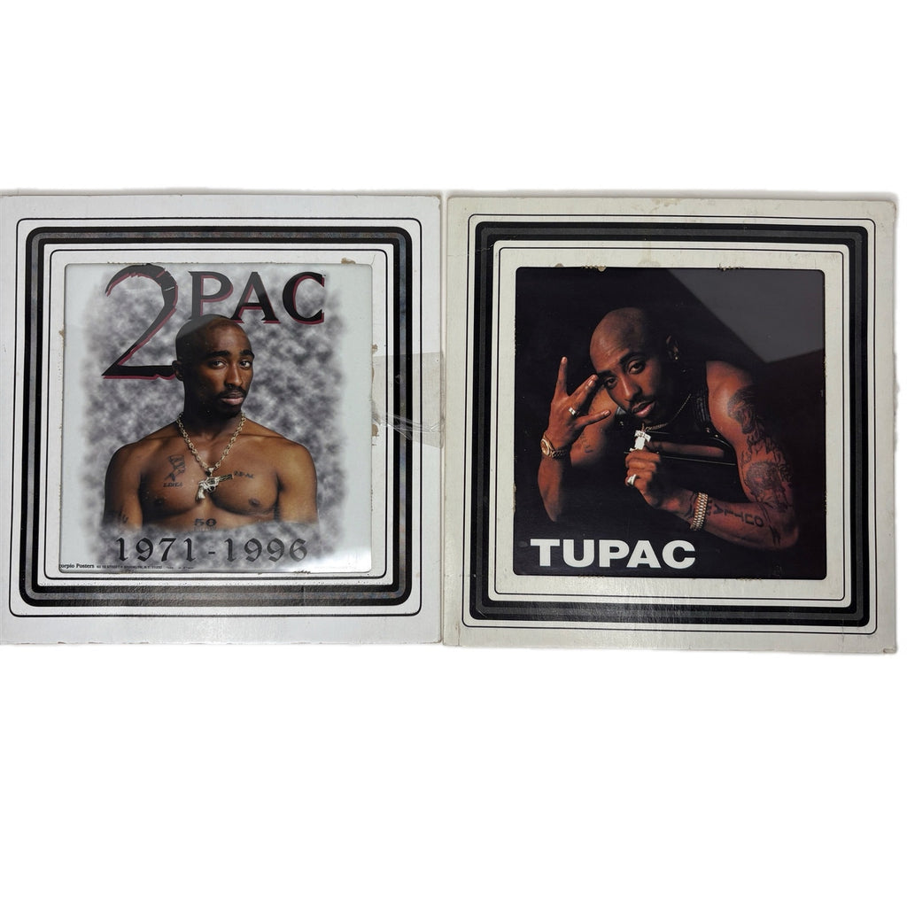 Vintage 2Pac Tupac Carnival Fair Prize 8x8 Glass - Set of 2
