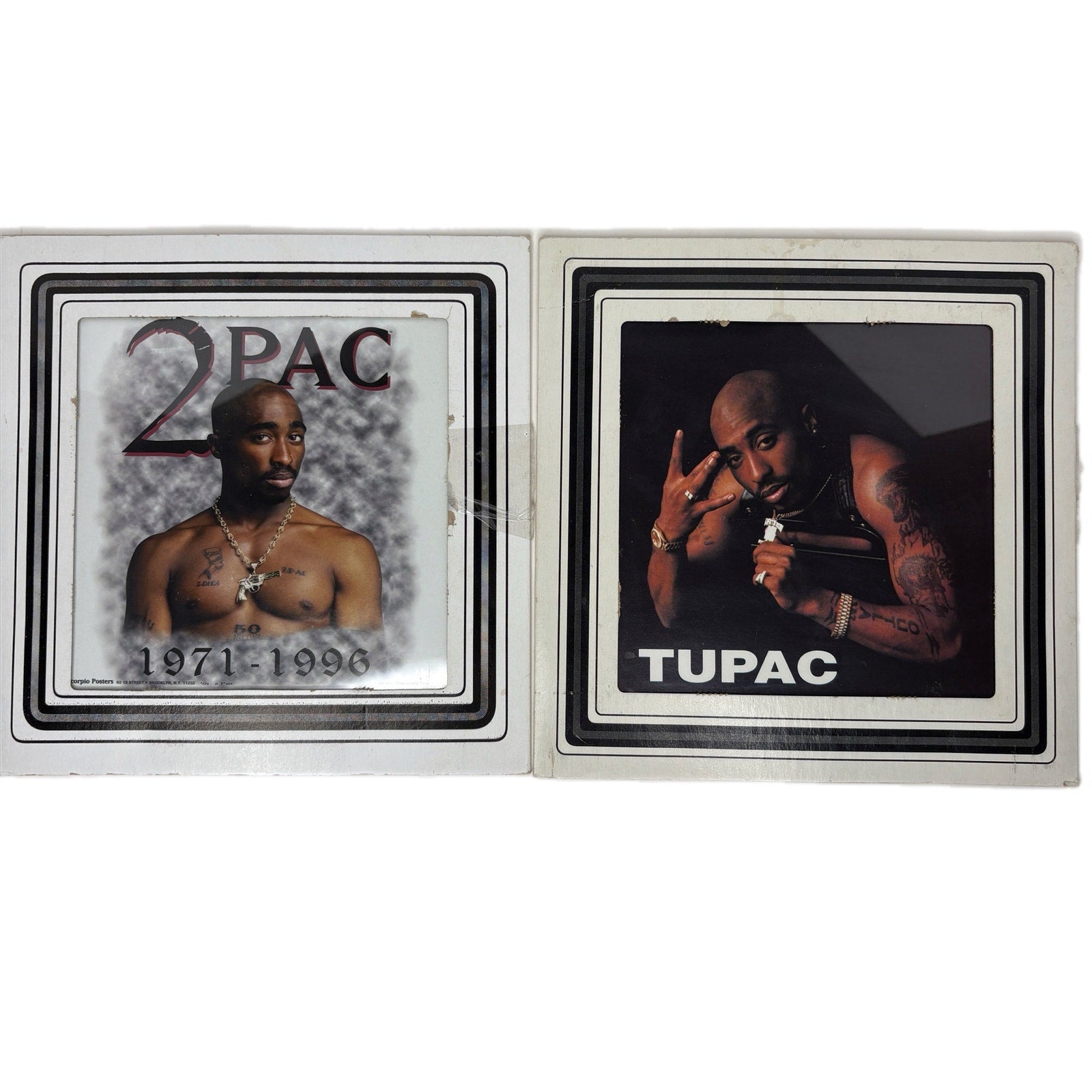 Vintage 2Pac Tupac Carnival Fair Prize 8x8 Glass - Set of 2