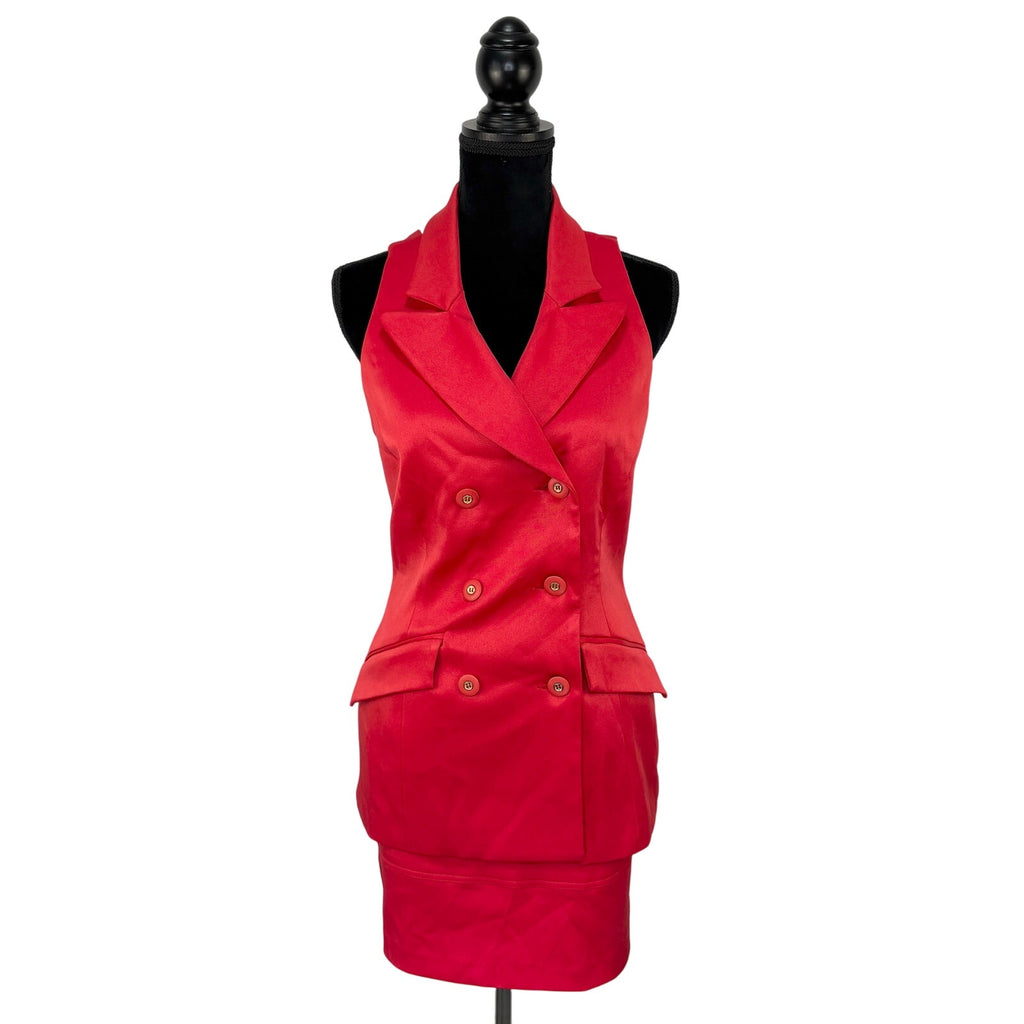 Y2K Corpcore Red Sleeveless Vest Skirt Suit - Women's Size 4