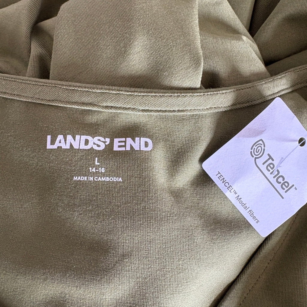 Lands' End Cotton Blend Tencel Green Wrap Dress - Women's Size L