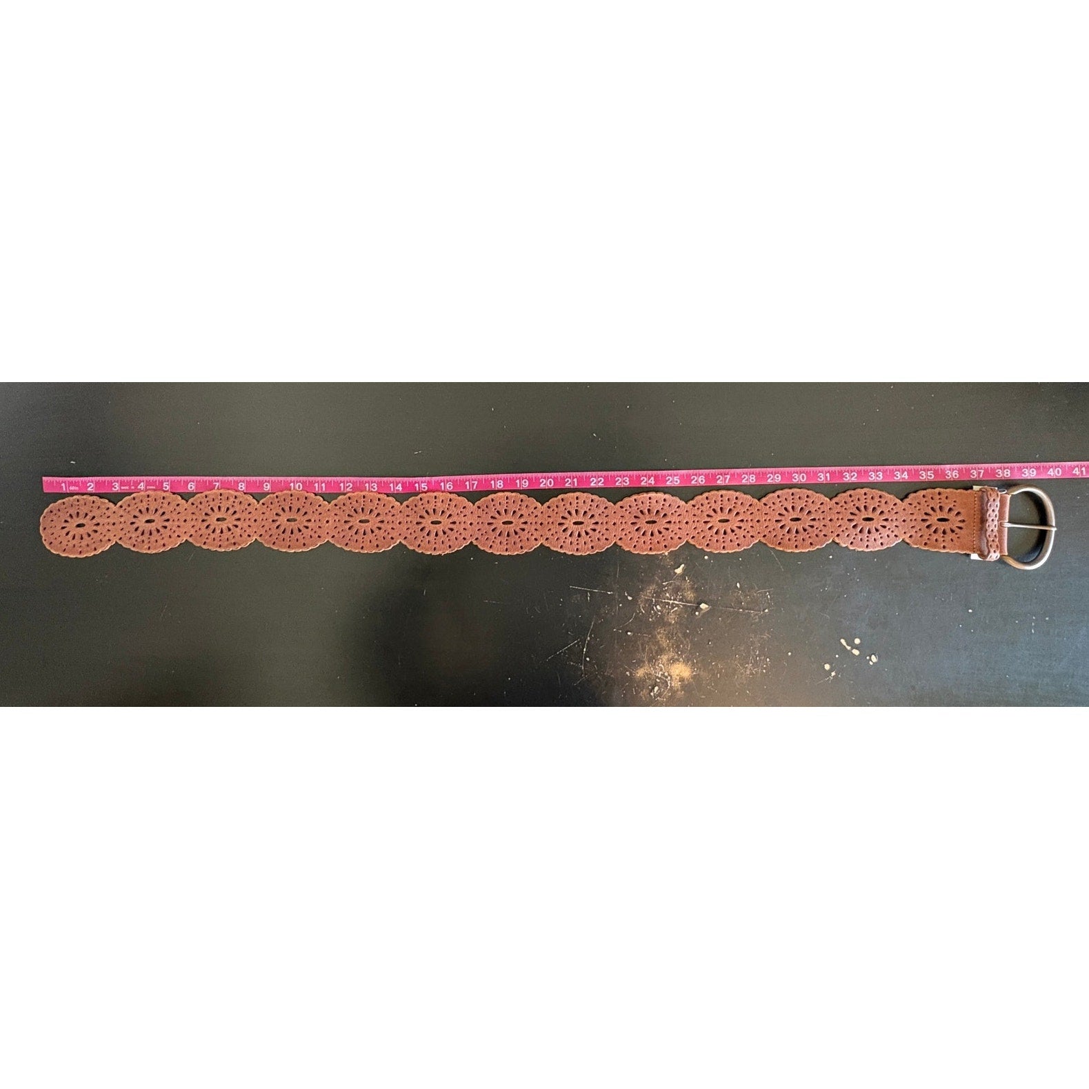 Fosssil Leather Wide Hippie 60's Vibes Lazer Cut Boho Belt - Women's Size Small