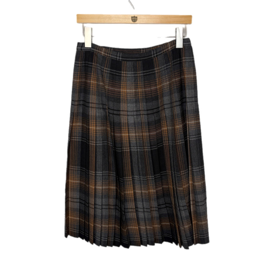 Vintage Wool Plaid Pleated Midi Wrap Skirt Made in Canada - Women's Size 6