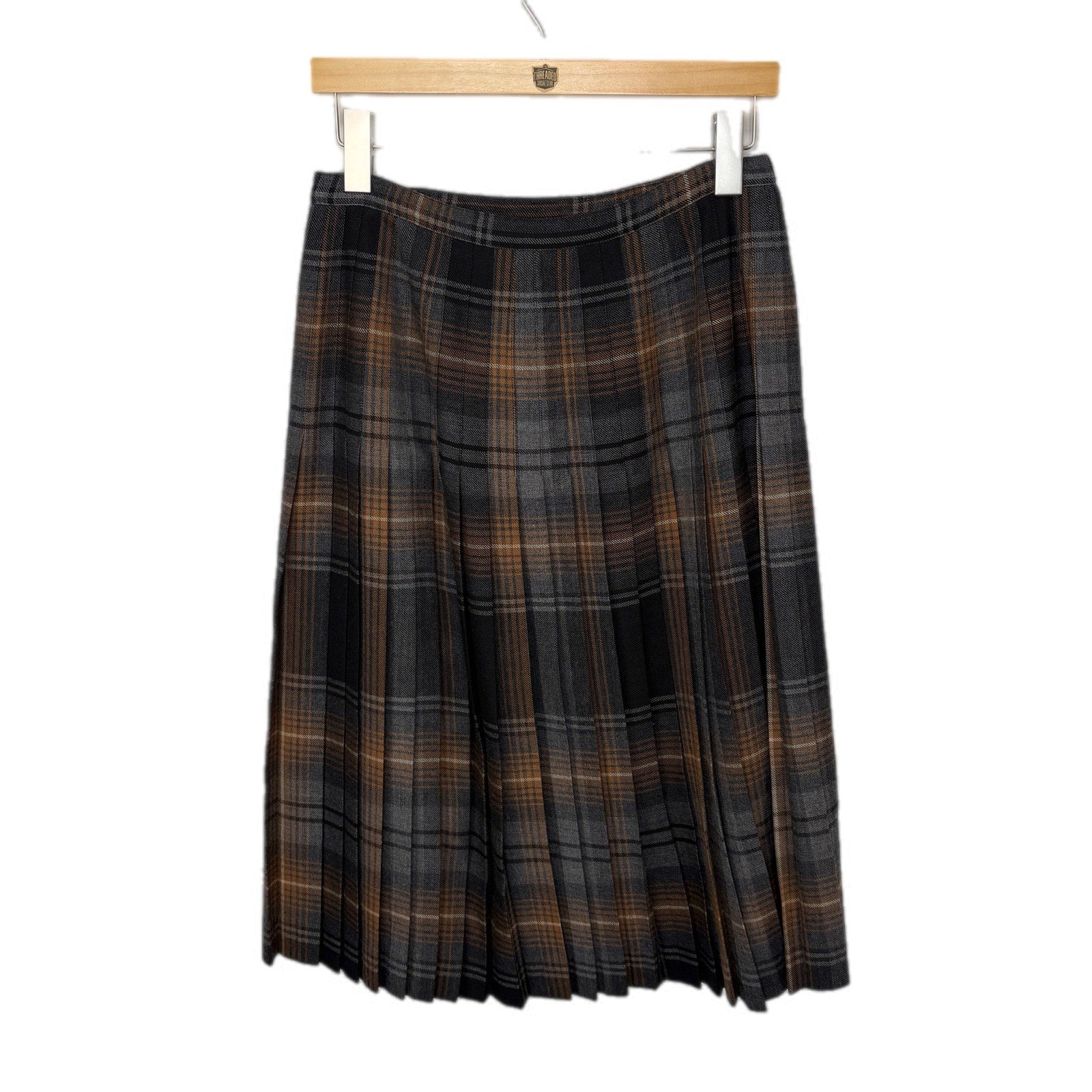 Vintage Wool Plaid Pleated Midi Wrap Skirt Made in Canada - Women's Size 6