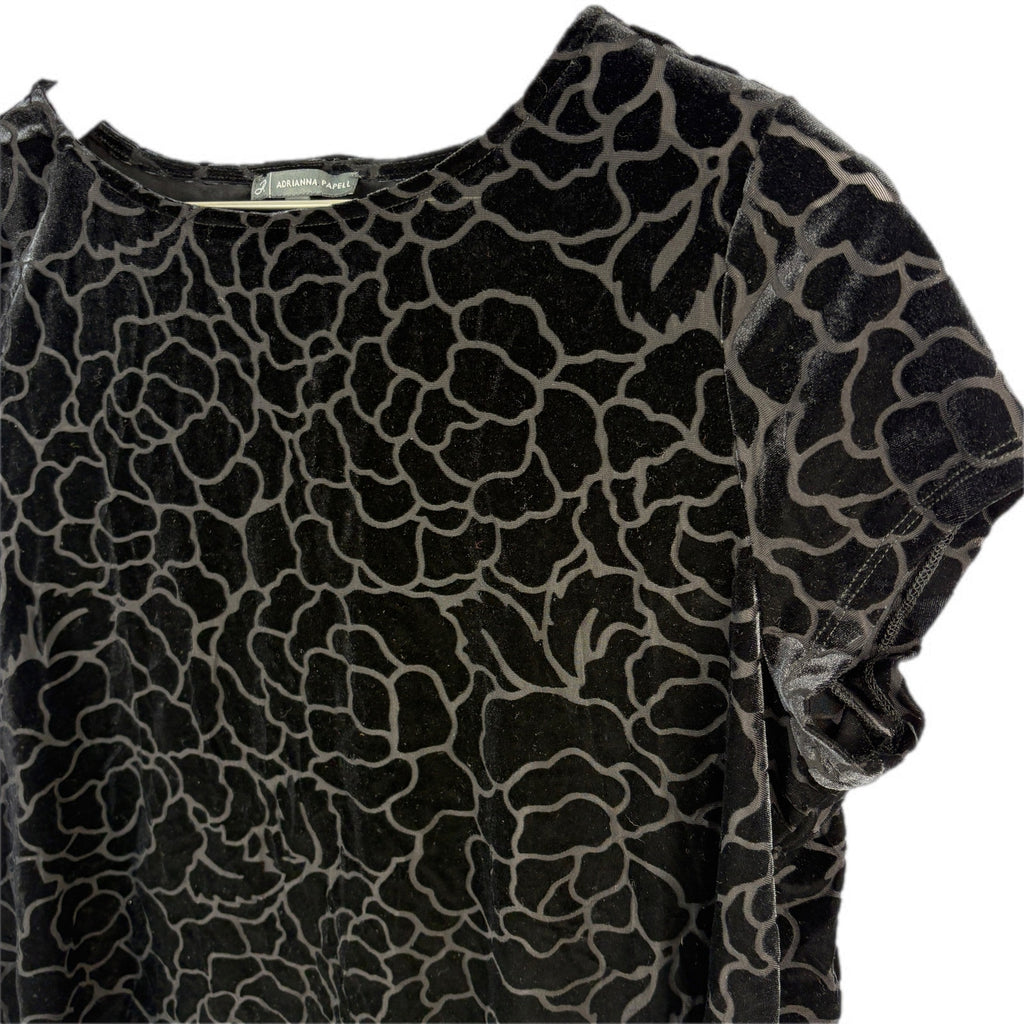 Adrianna Papell Black Flocked Velvet Ruffle Hem Top - Women's Size XL