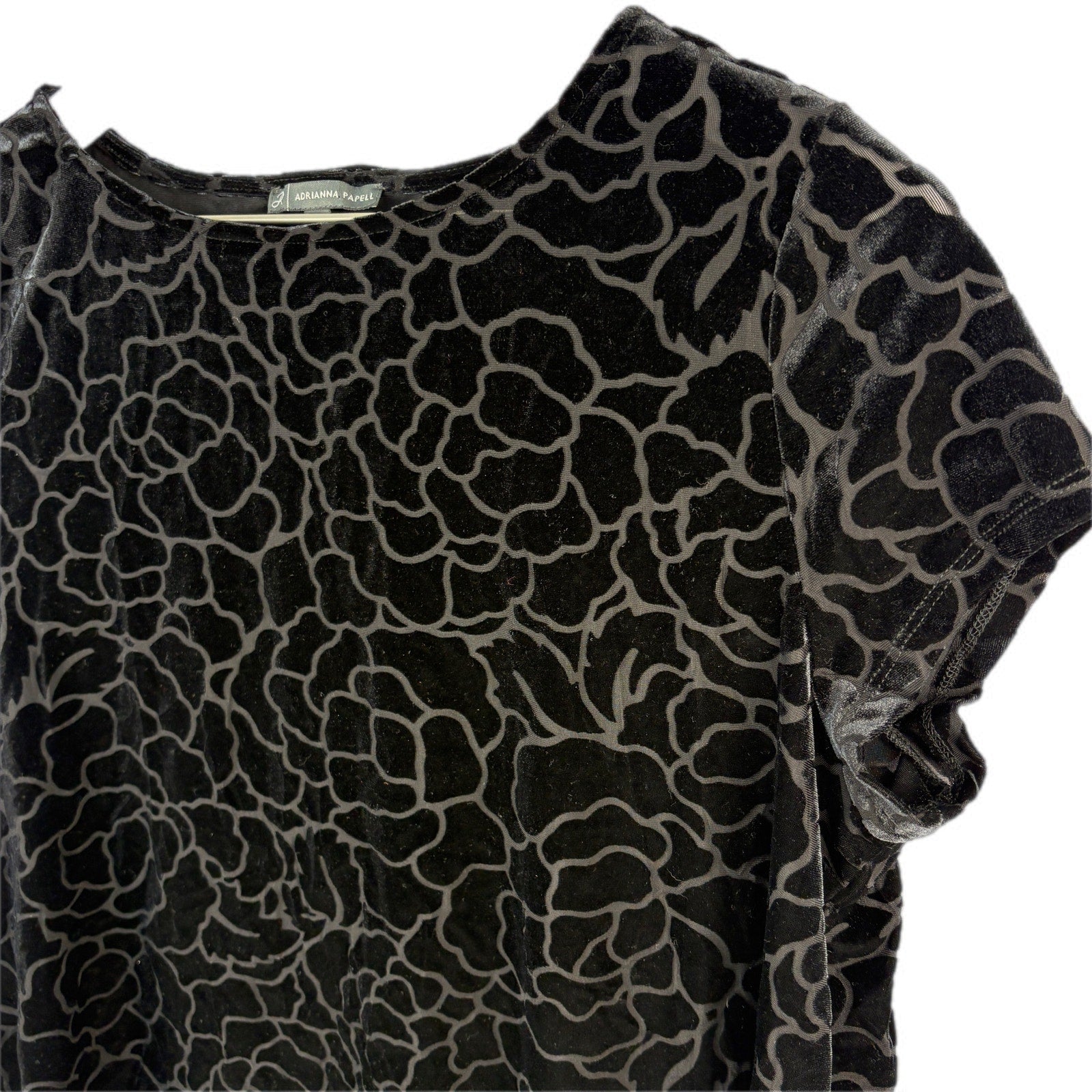 Adrianna Papell Black Flocked Velvet Ruffle Hem Top - Women's Size XL