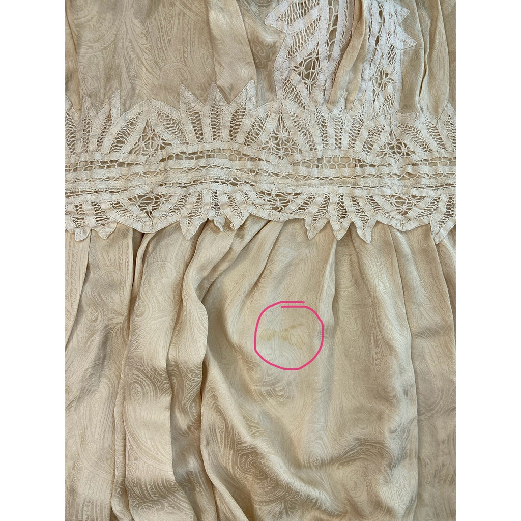 Vintage Butter Yellow Silk Damask Drop Waist 20's Style Dress - Women's Size 10