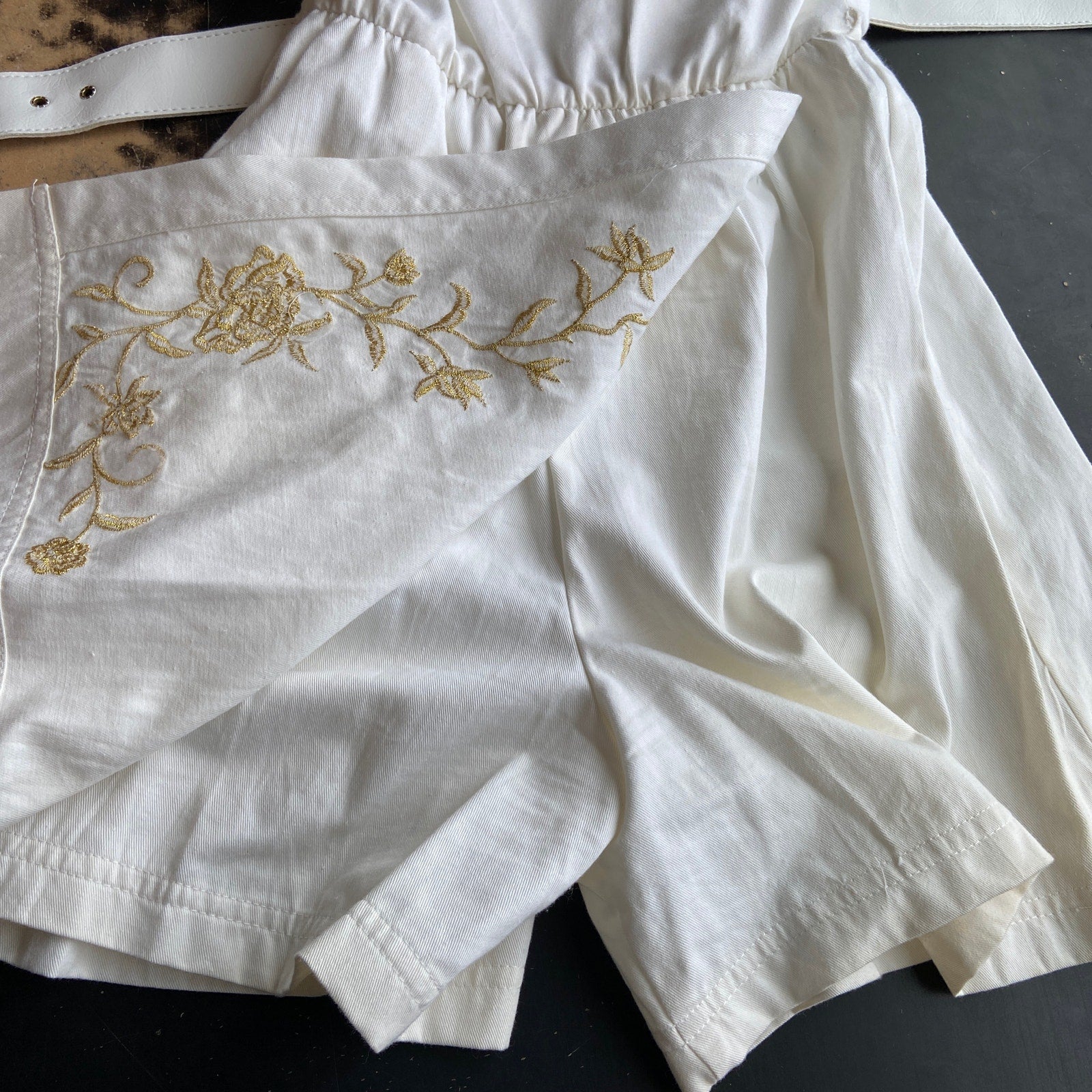 Vintage Gold Embroidered Sleeveless Romper Made in USA - Women's Size 8